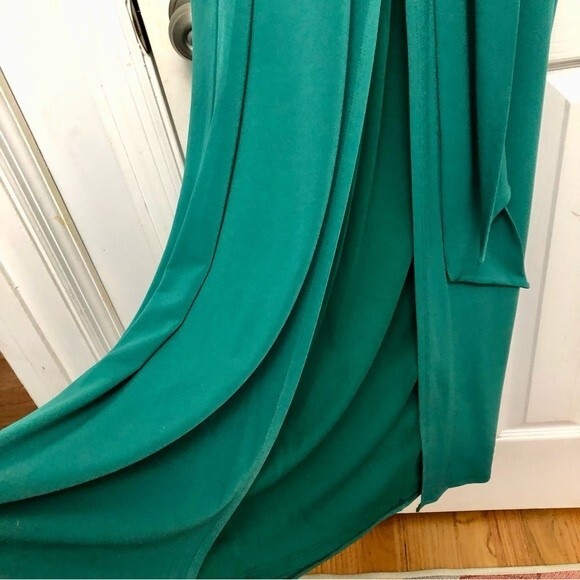 Halston Heritage Gown Column Maxi Dress Draped Cowl Neck Jersey Knit Green NWT S - Picture 4 of 8